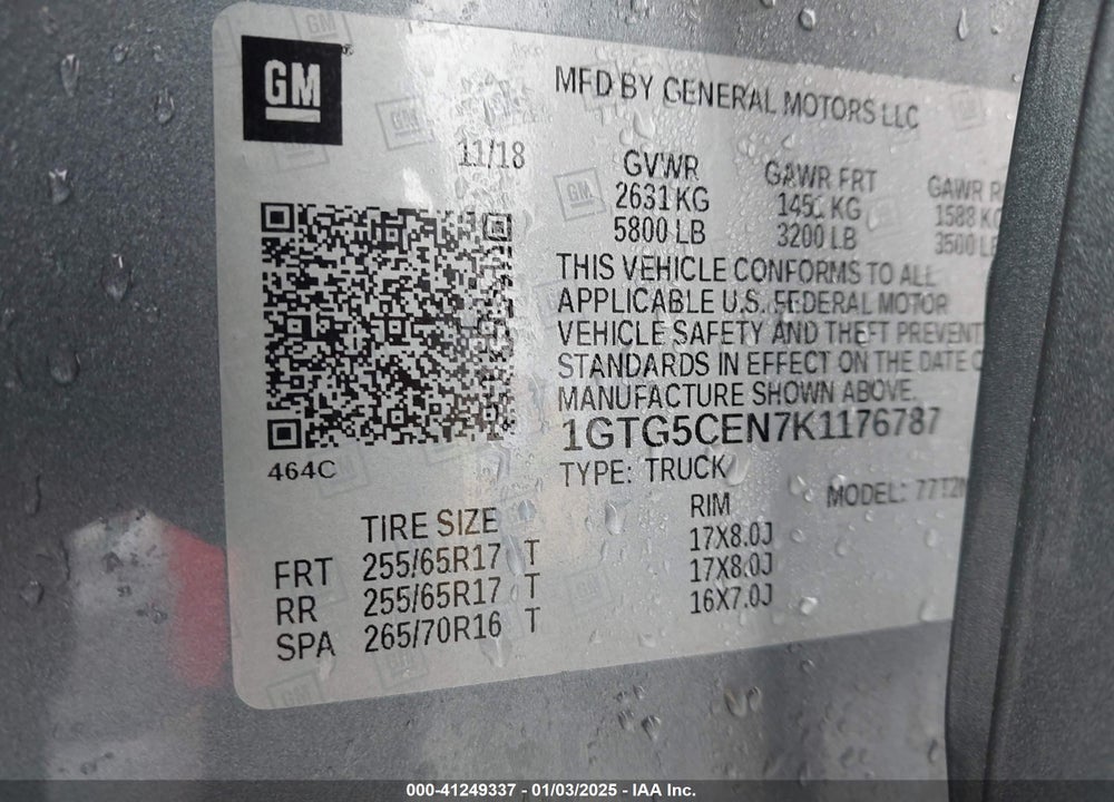 2019 GMC CANYON VIN: 1GTG5CEN7K1176787