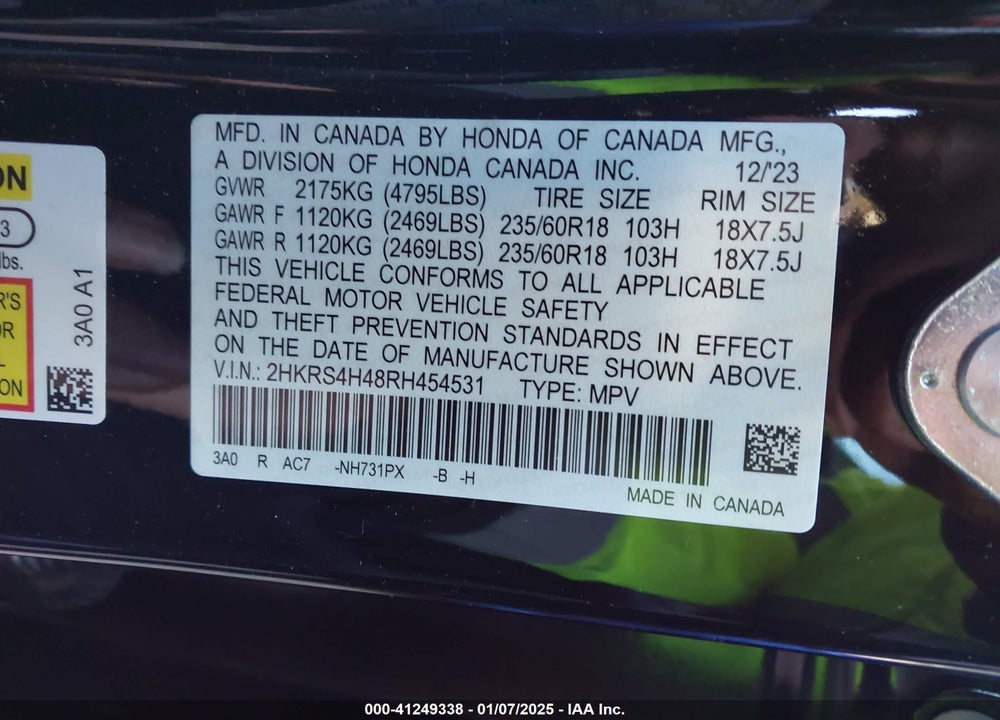 2024 HONDA CR-V VIN: 2HKRS4H48RH454531