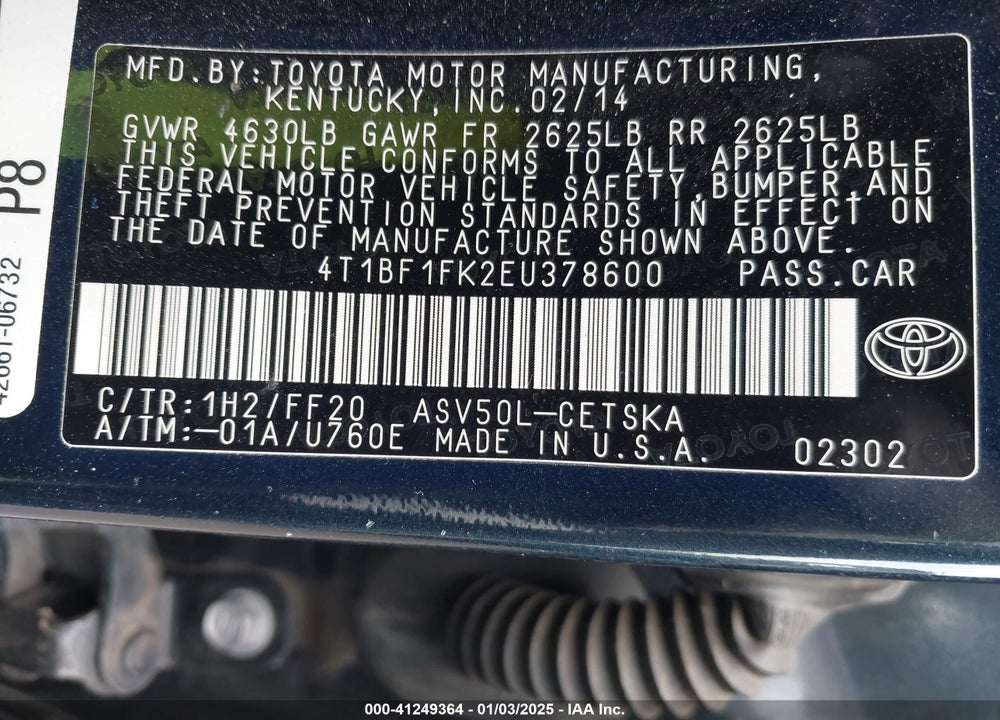 2014 TOYOTA CAMRY SE SPORT VIN: 4T1BF1FK2EU378600
