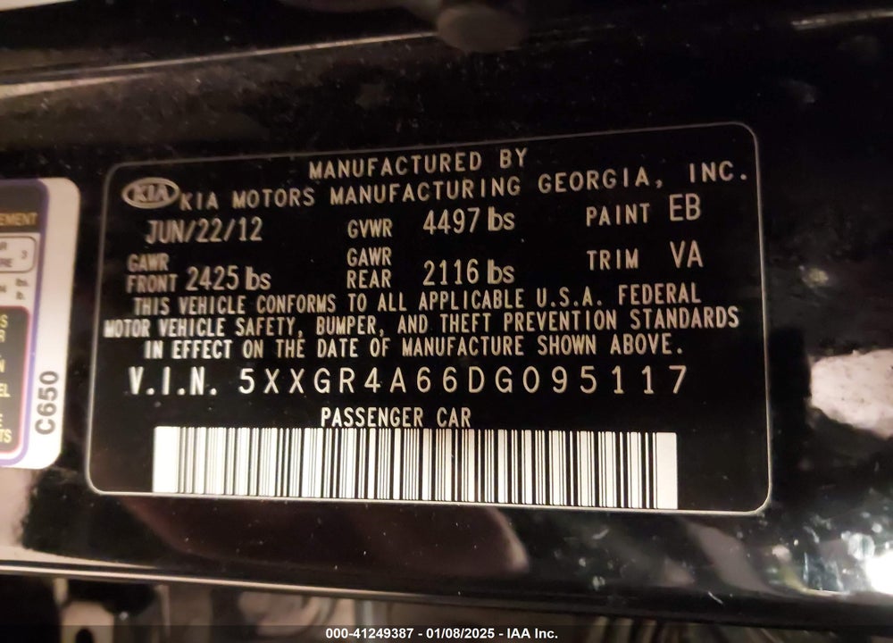 2013 KIA OPTIMA VIN: 5XXGR4A66DG095117