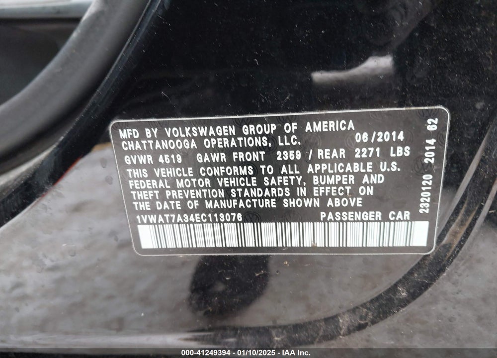 2014 VOLKSWAGEN PASSAT VIN: 1VWAT7A34EC113076