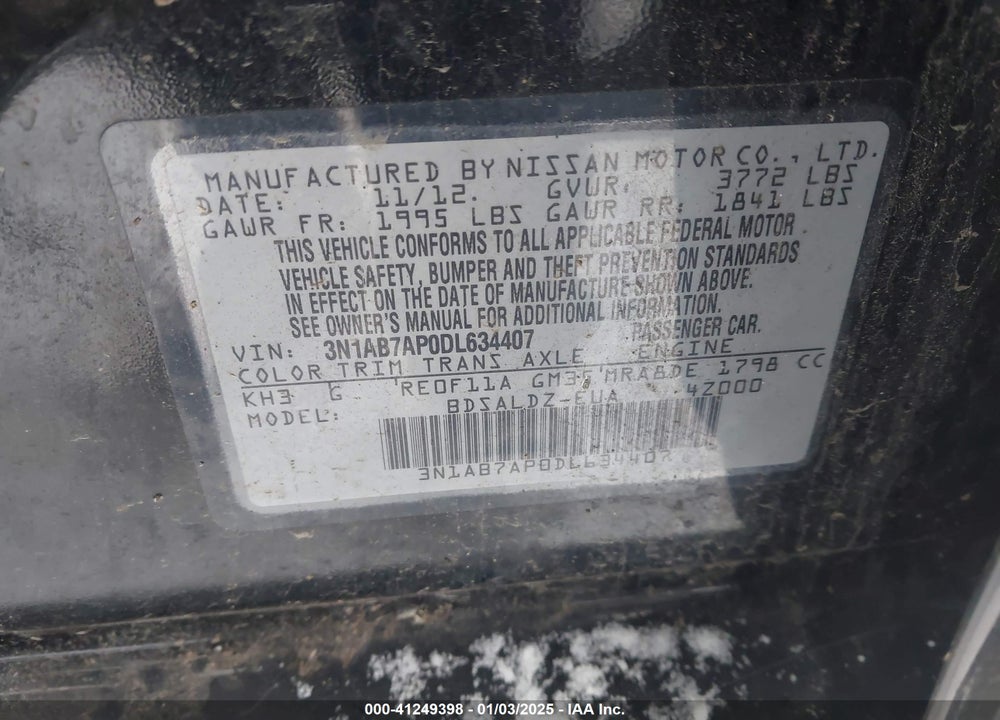 2013 NISSAN SENTRA VIN: 3N1AB7AP0DL634407