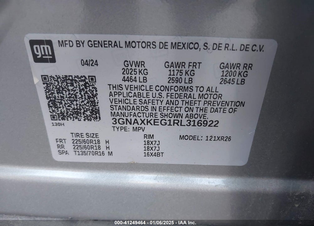 2024 CHEVROLET EQUINOX FWD LT VIN: 3GNAXKEG1RL316922