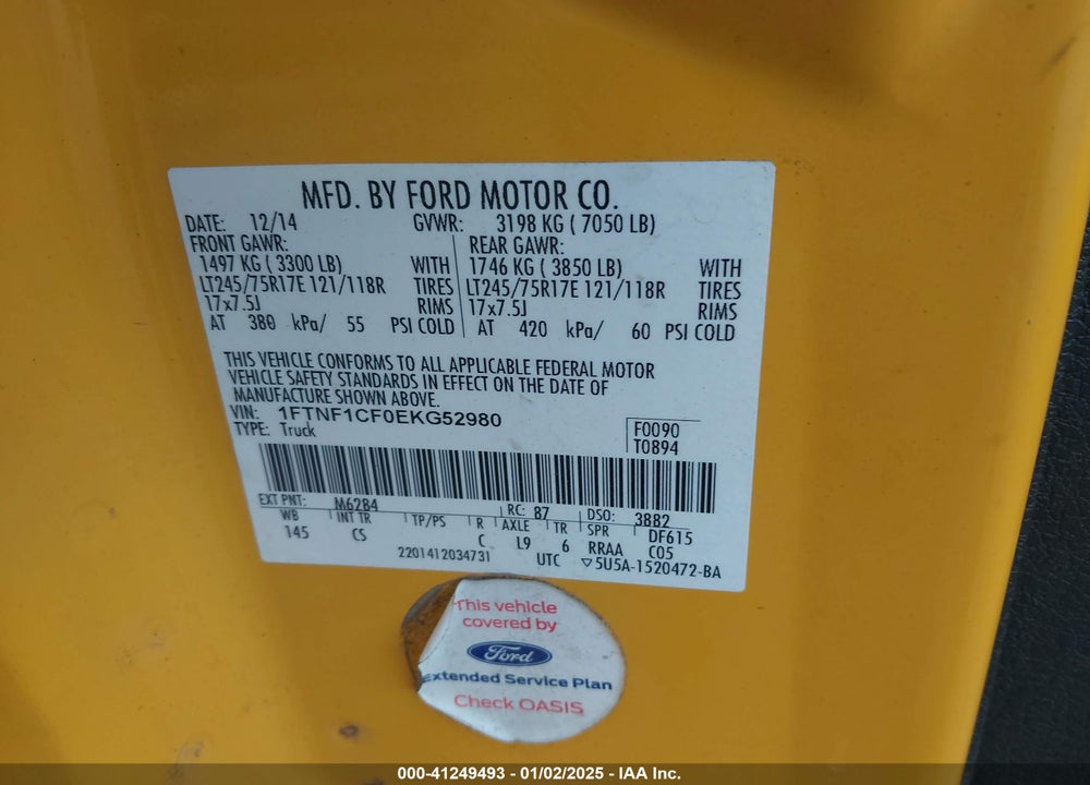 2014 FORD F-150 XL VIN: 1FTNF1CF0EKG52980