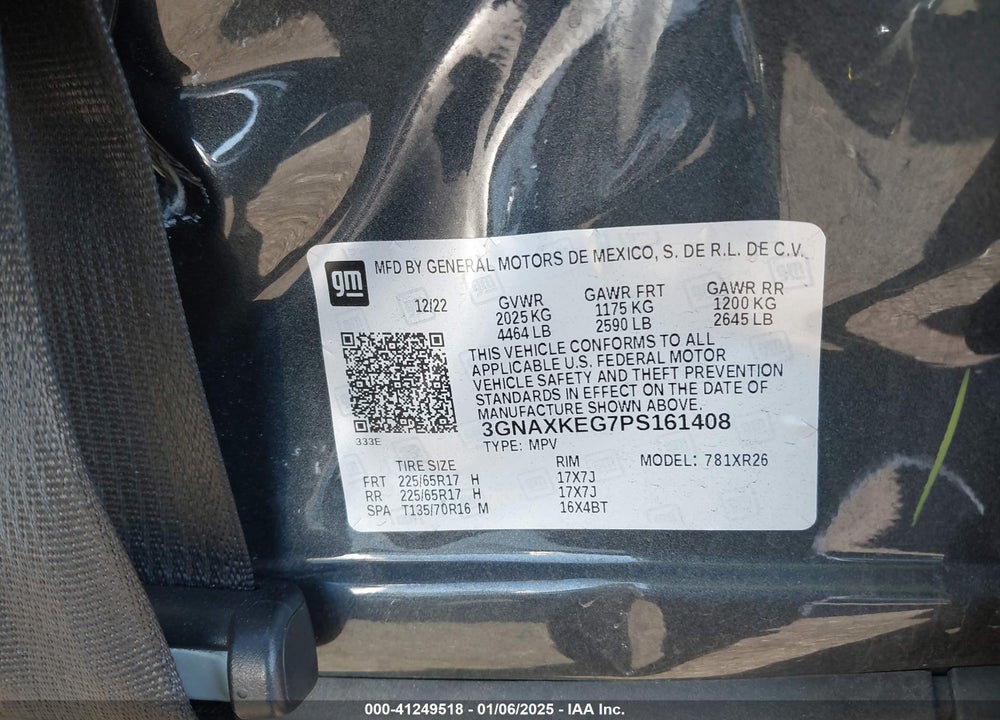 2023 CHEVROLET EQUINOX FWD LT VIN: 3GNAXKEG7PS161408
