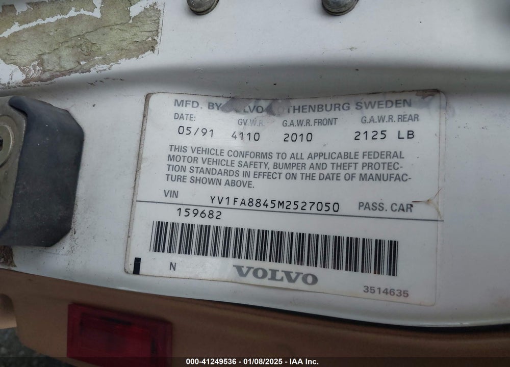 1991 VOLVO 740 VIN: YV1FA8845M2527050