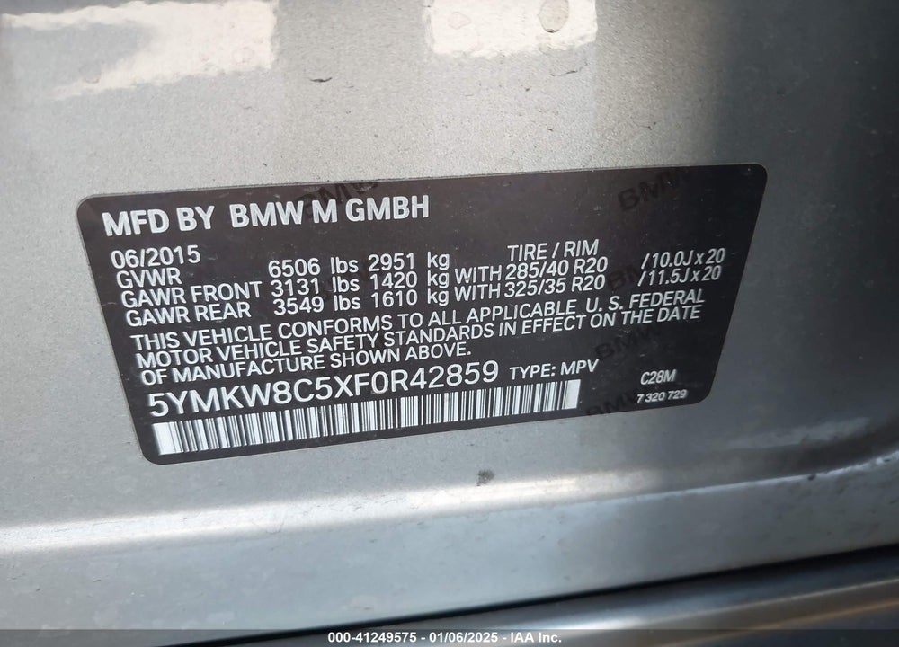 2015 BMW X6 M VIN: 5YMKW8C5XF0R42859