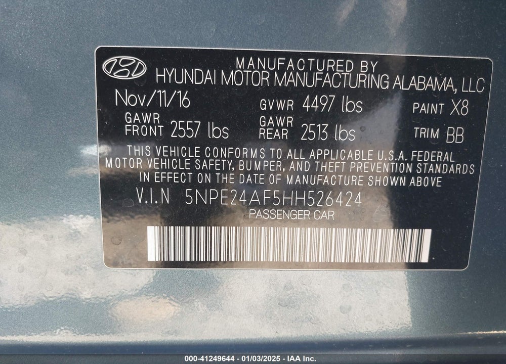 2017 HYUNDAI SONATA VIN: 5NPE24AF5HH526424