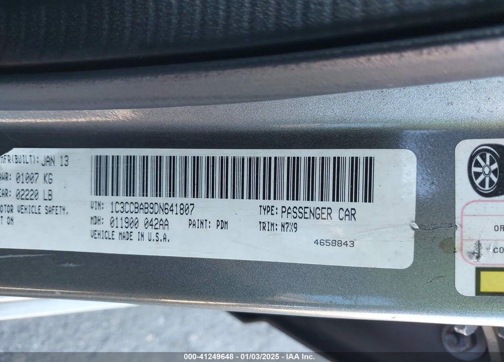2013 CHRYSLER 200 LX VIN: 1C3CCBAB9DN641807