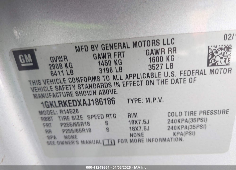 2010 GMC ACADIA VIN: 1GKLRKEDXAJ186186
