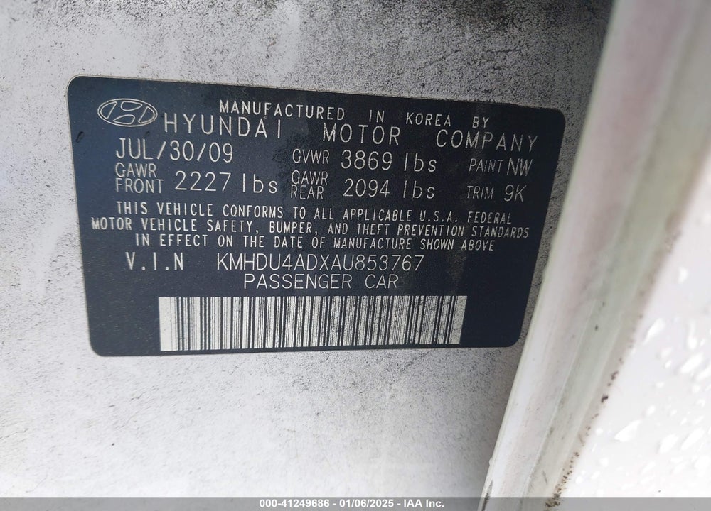 2010 HYUNDAI ELANTRA GLS VIN: KMHDU4ADXAU853767