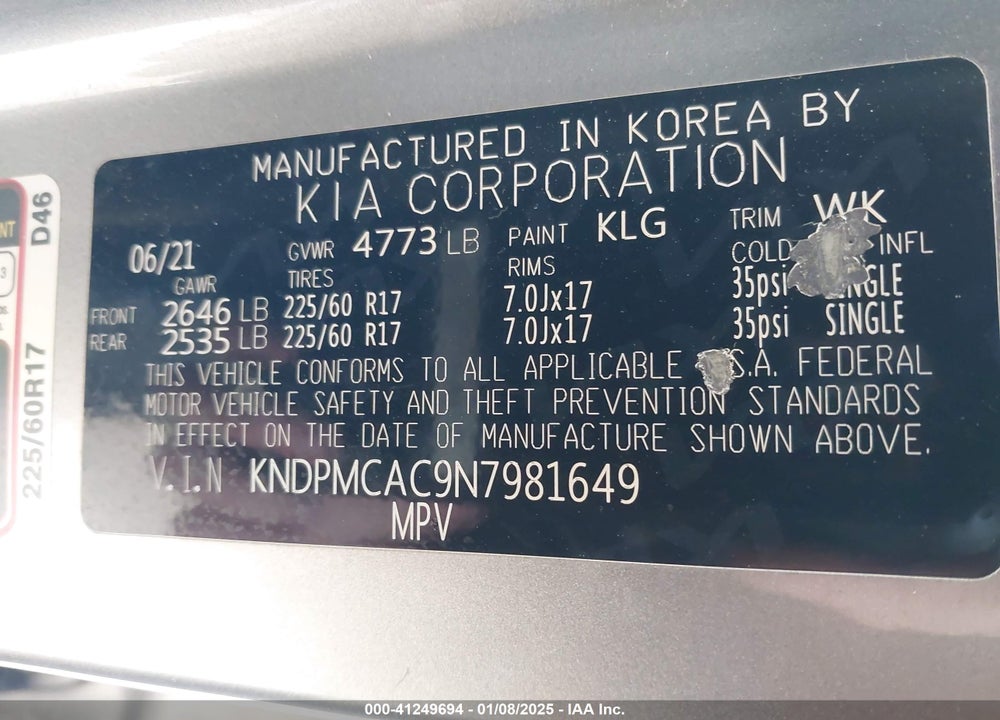 2022 KIA SPORTAGE LX VIN: KNDPMCAC9N7981649