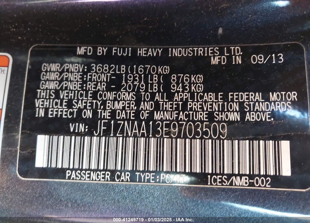 2014 SCION FR-S VIN: JF1ZNAA13E9703509