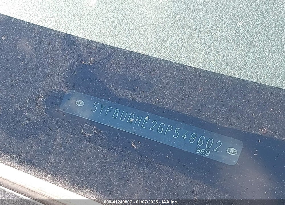 2016 TOYOTA COROLLA VIN: 5YFBURHE2GP548602
