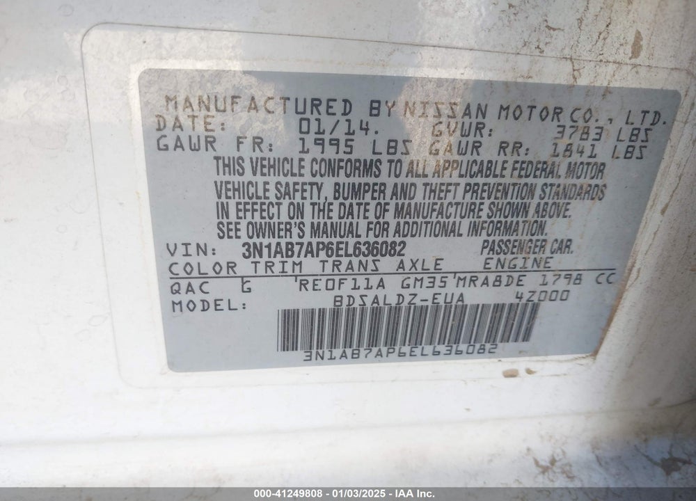 2014 NISSAN SENTRA VIN: 3N1AB7AP6EL636082