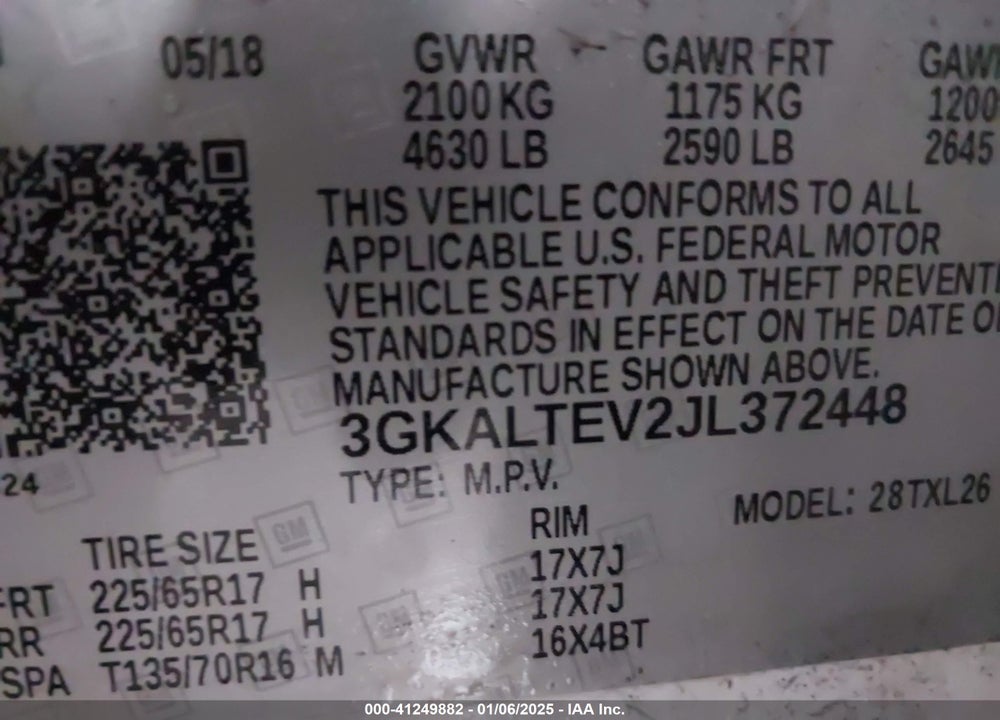 2018 GMC TERRAIN SLE VIN: 3GKALTEV2JL372448