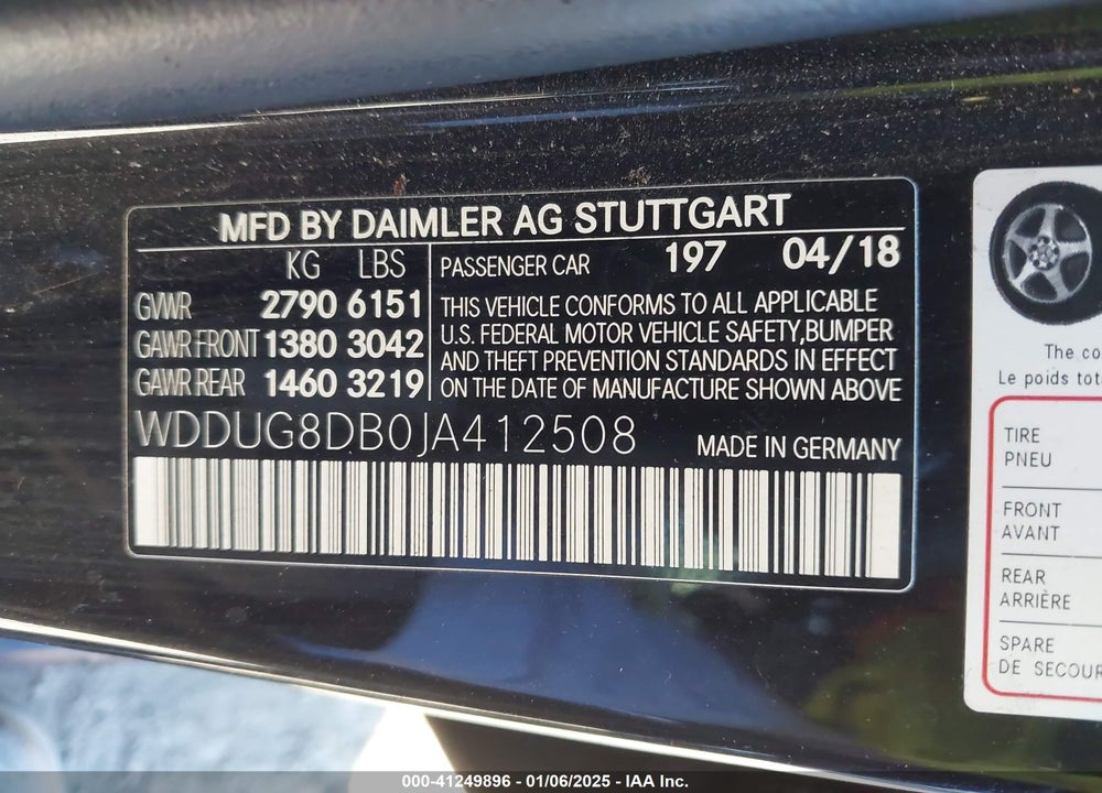 2018 MERCEDES-BENZ S 560 VIN: WDDUG8DB0JA412508