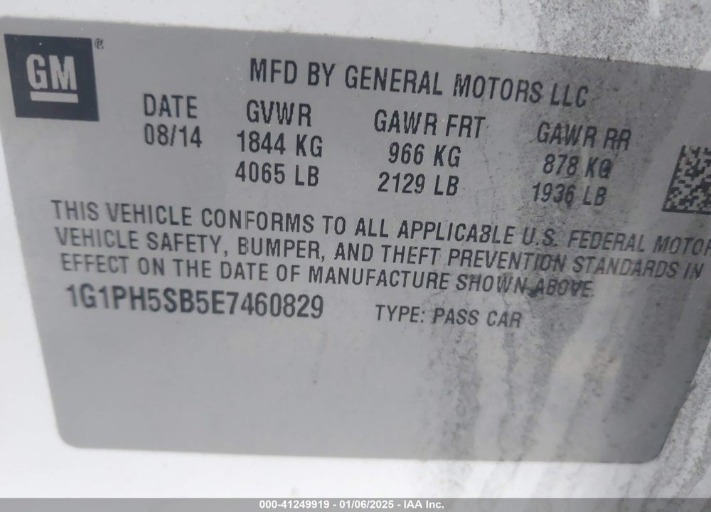 2014 CHEVROLET CRUZE ECO AUTO VIN: 1G1PH5SB5E7460829