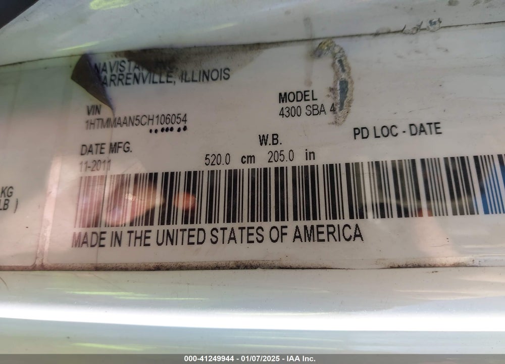 2012 INTERNATIONAL 4000 4300 VIN: 1HTMMAAN5CH106054
