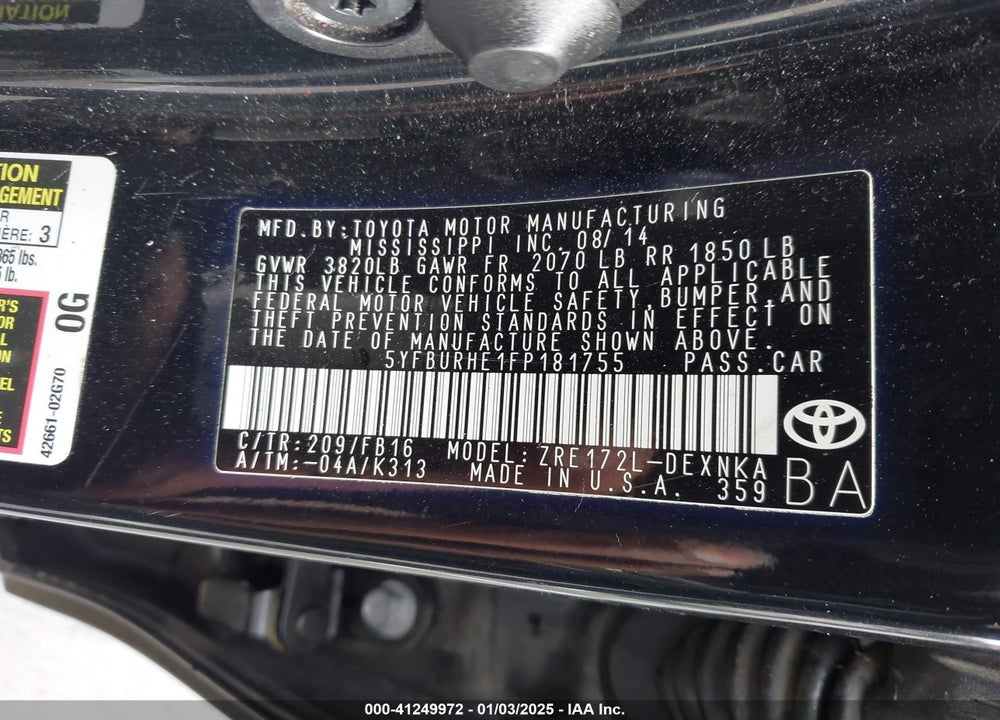 2015 TOYOTA COROLLA LE PLUS VIN: 5YFBURHE1FP181755