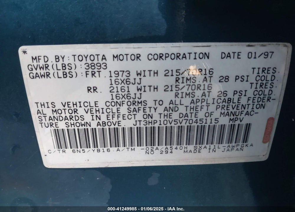 1997 TOYOTA RAV4 VIN: JT3HP10V5V7045115