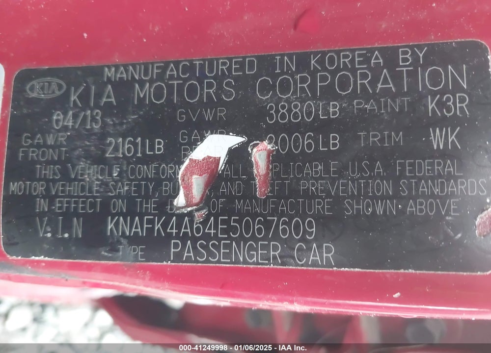 2014 KIA FORTE LX VIN: KNAFK4A64E5067609