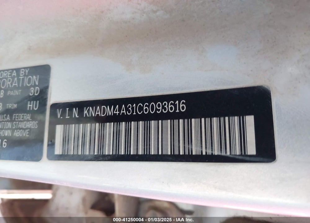 2012 KIA RIO VIN: KNADM4A31C6093616