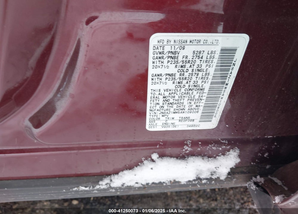 2010 NISSAN MURANO LE VIN: JN8AZ1MW5AW109006
