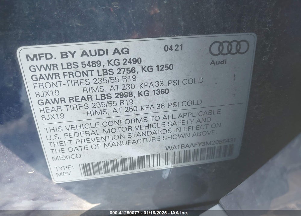 2021 AUDI Q5 PREMIUM PLUS 45 TFSI QUATTRO S TRONIC VIN: WA1BAAFY3M2085431