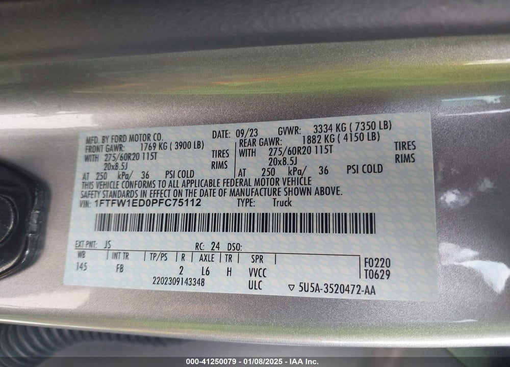 2023 FORD F-150 VIN: 1FTFW1ED0PFC75112