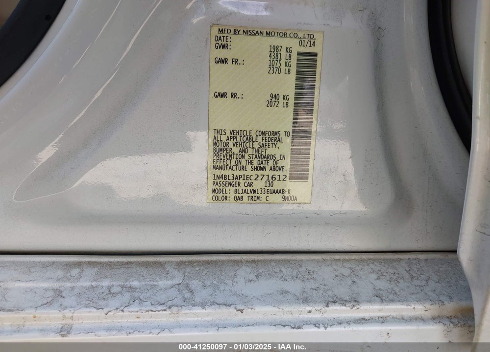 2014 NISSAN ALTIMA 3.5 SL VIN: 1N4BL3AP1EC271612