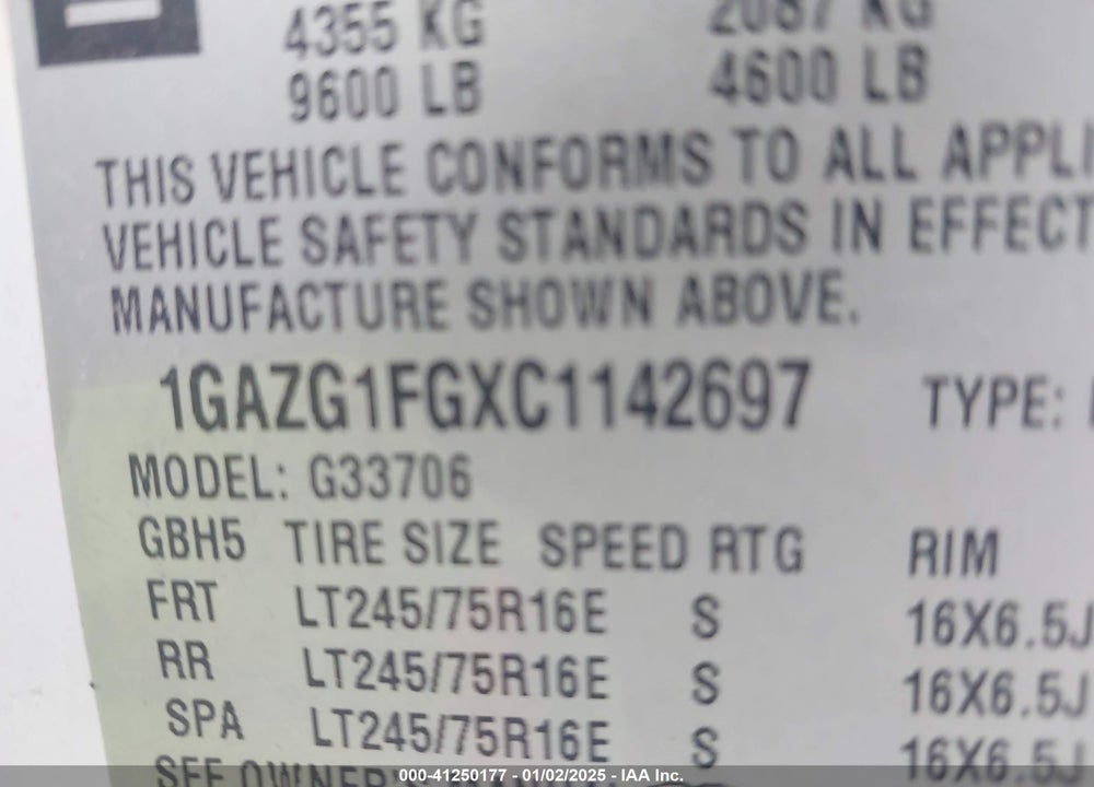 2012 CHEVROLET EXPRESS 3500 LT VIN: 1GAZG1FGXC1142697