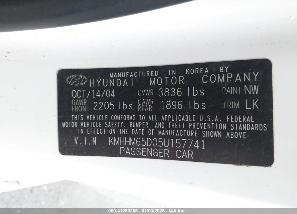 2005 HYUNDAI TIBURON GS VIN: KMHHM65D05U157741