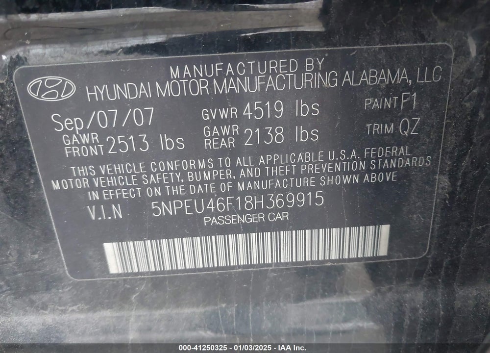 2008 HYUNDAI SONATA LIMITED V6/SE V6 VIN: 5NPEU46F18H369915