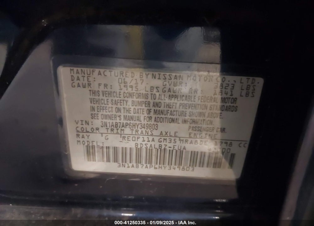 2017 NISSAN SENTRA VIN: 3N1AB7AP6HY349803