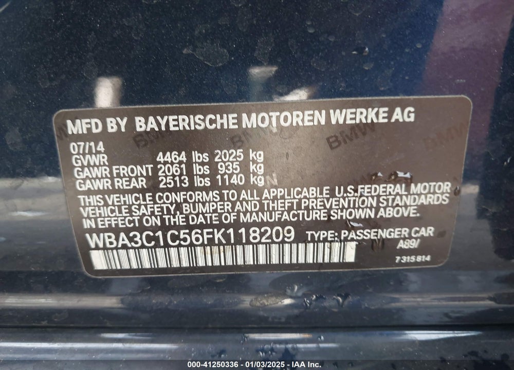 2015 BMW 328 VIN: WBA3C1C56FK118209