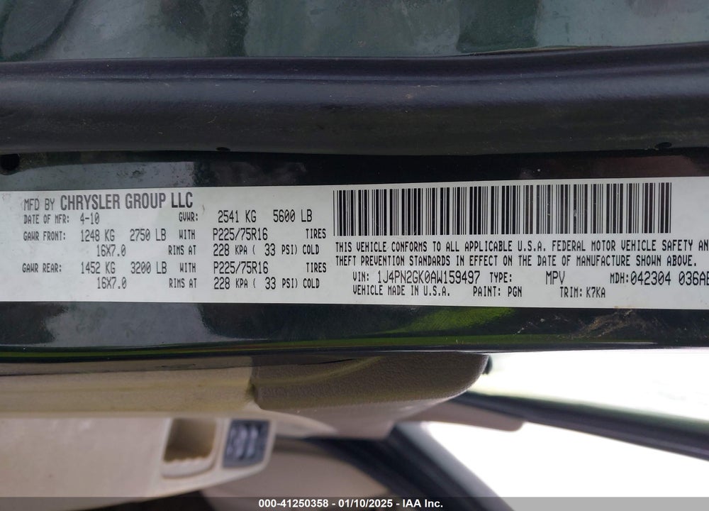 2010 JEEP LIBERTY SPORT VIN: 1J4PN2GK0AW159497
