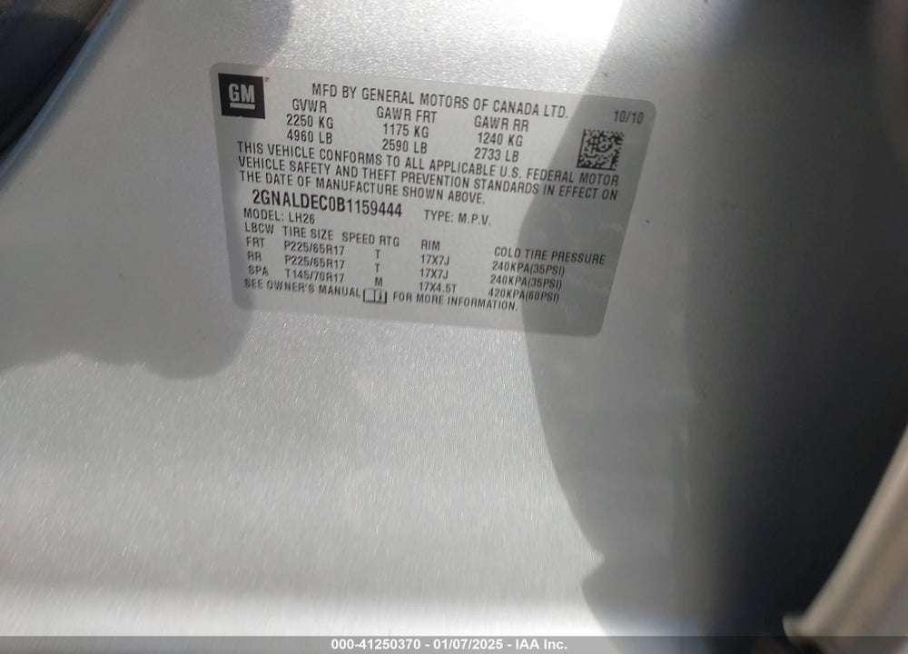 2011 CHEVROLET EQUINOX VIN: 2GNALDEC0B1159444