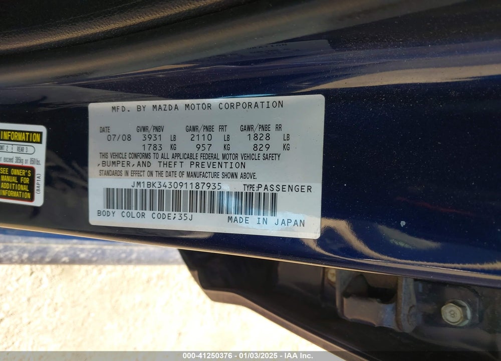 2009 MAZDA 3 S SPORT VIN: JM1BK343091187935