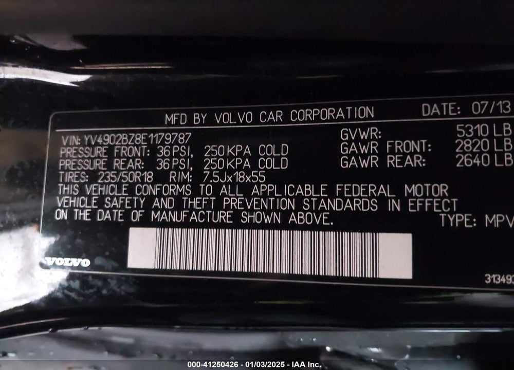 2014 VOLVO XC70 VIN: YV4902BZ8E1179787