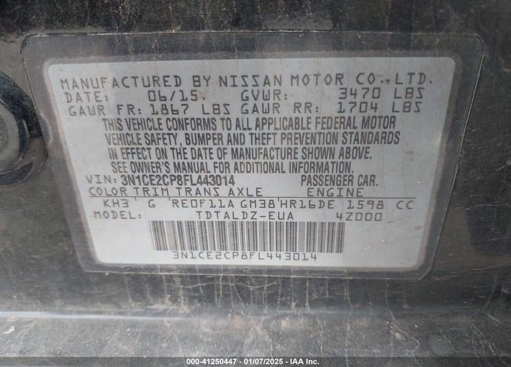 2015 NISSAN VERSA NOTE SV VIN: 3N1CE2CP8FL443014