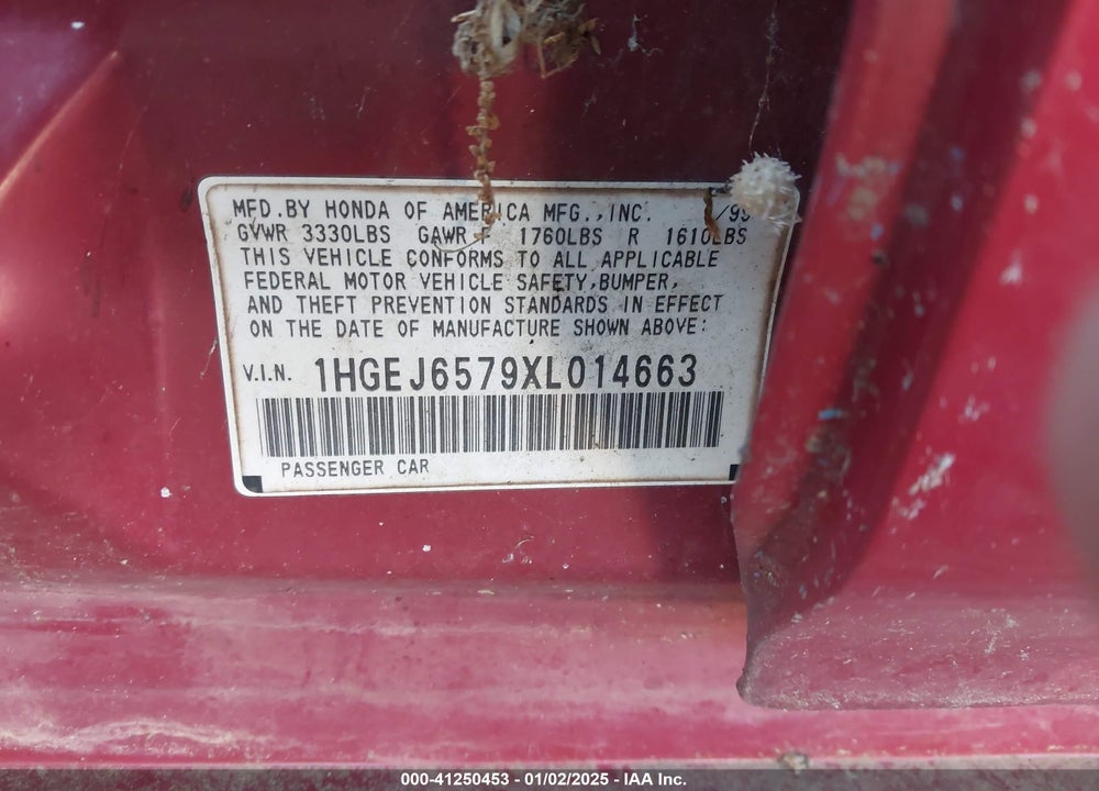 1999 HONDA CIVIC LX VIN: 1HGEJ6579XL014663
