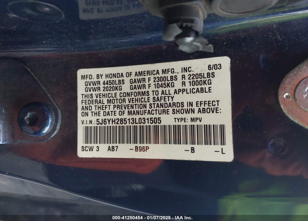 2003 HONDA ELEMENT EX VIN: 5J6YH28513L031505