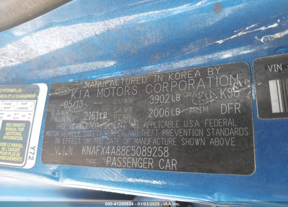 2014 KIA FORTE VIN: KNAFX4A88E5089258