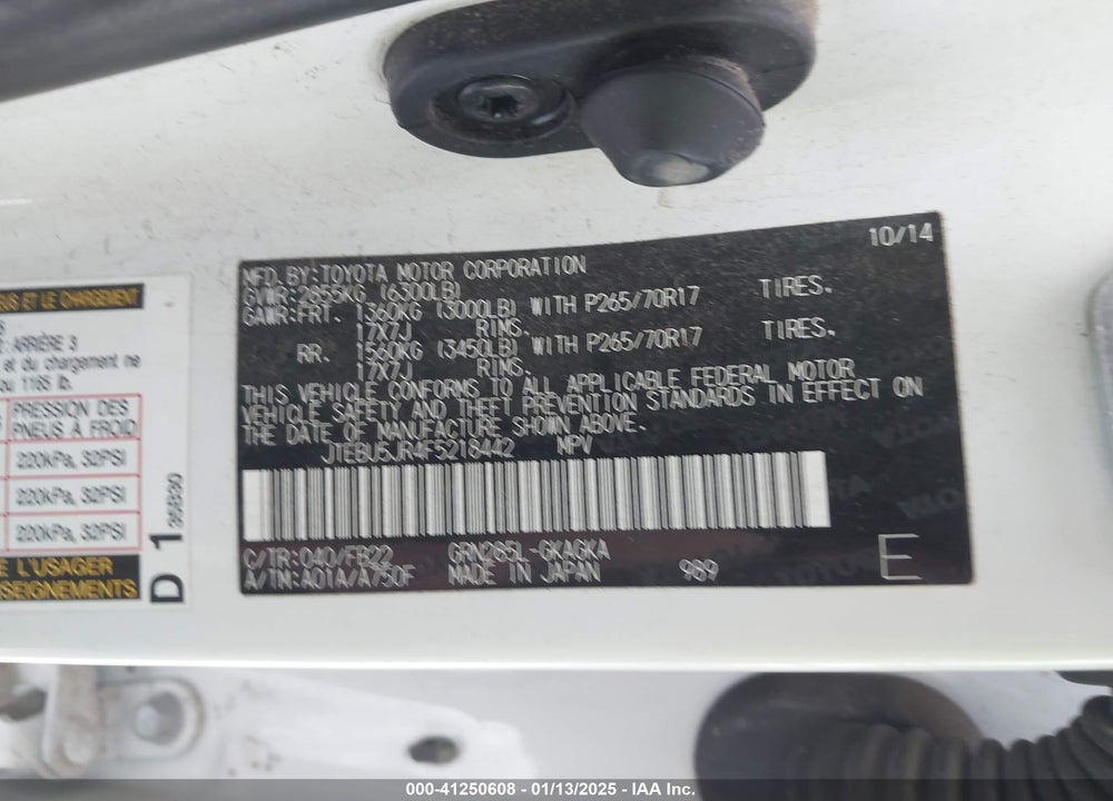 2015 TOYOTA 4RUNNER SR5 VIN: JTEBU5JR4F5218442