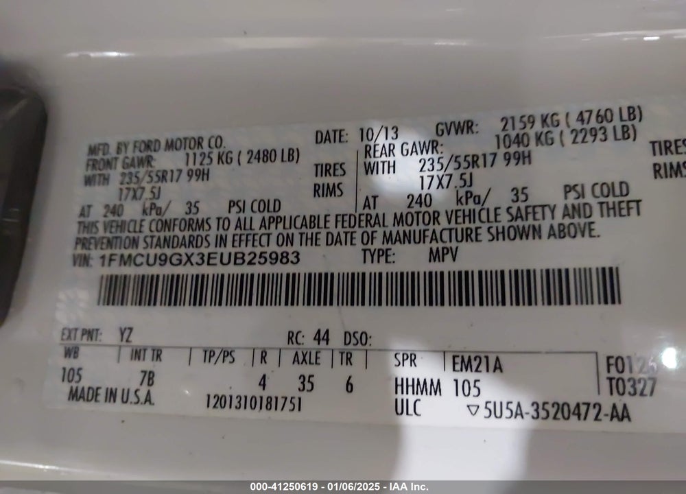 2014 FORD ESCAPE SE VIN: 1FMCU9GX3EUB25983