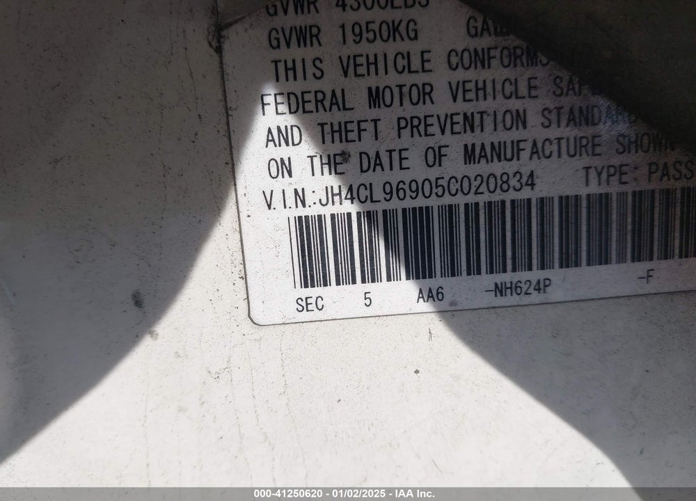 2005 ACURA TSX VIN: JH4CL96905C020834