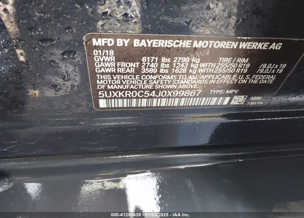 2018 BMW X5 XDRIVE35I VIN: 5UXKR0C54J0X99867