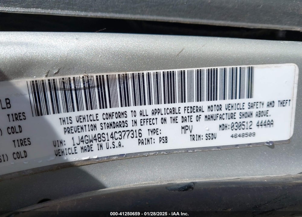 2004 JEEP GRAND CHEROKEE LAREDO VIN: 1J4GW48S14C377316