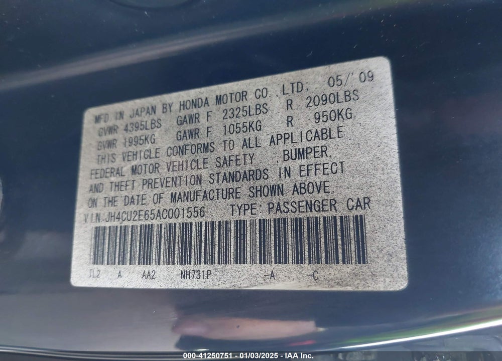 2010 ACURA TSX 2.4 VIN: JH4CU2E65AC001556